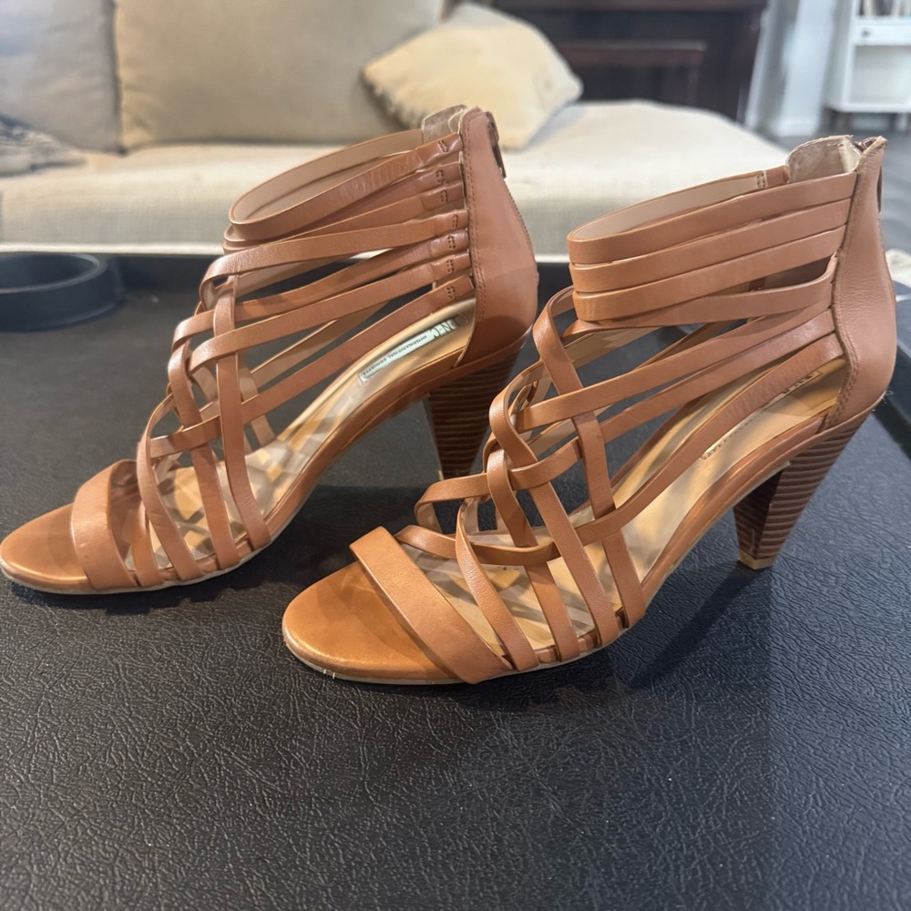 INC International Concepts Tan (Camel) Strappy 3” High Heels, Size 8, like new!